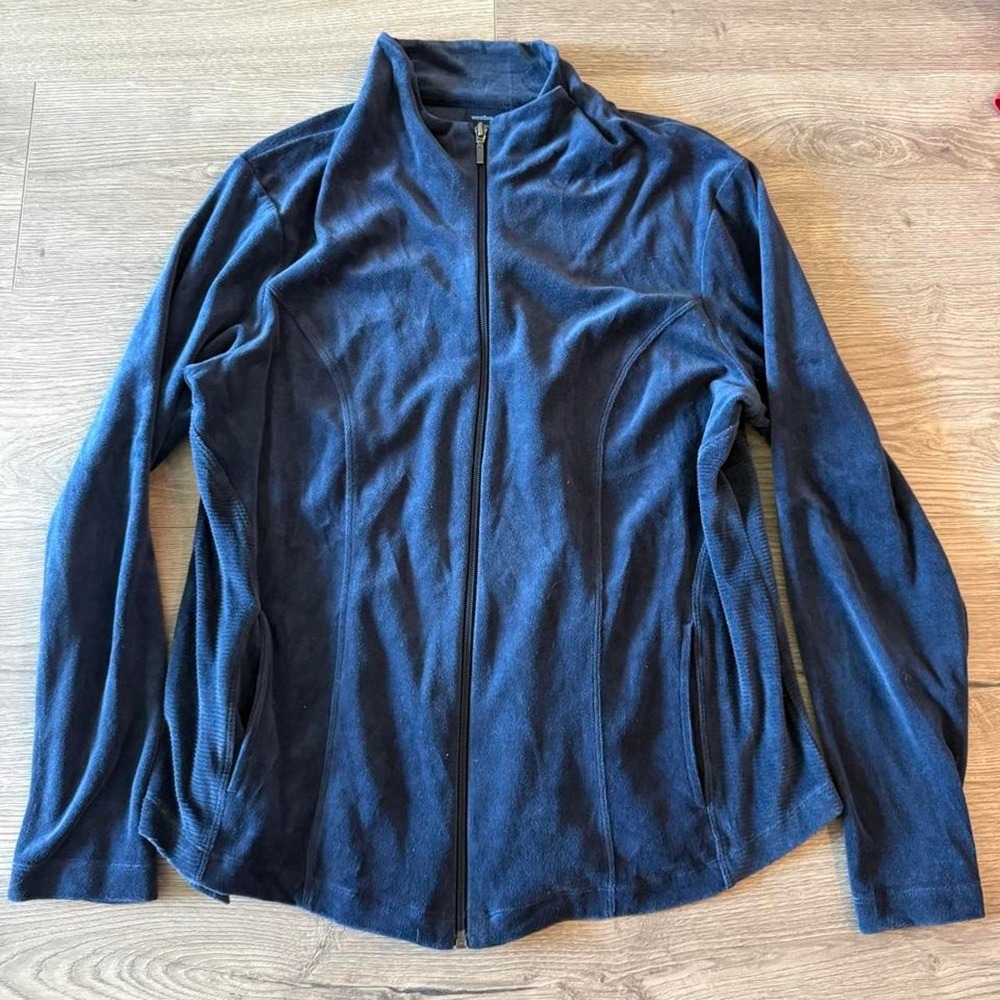 Westbound Women's Large Navy Blue Velour Full Zip Track Jacket Y2K